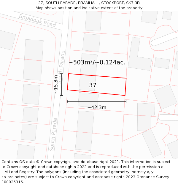 37, SOUTH PARADE, BRAMHALL, STOCKPORT, SK7 3BJ: Plot and title map