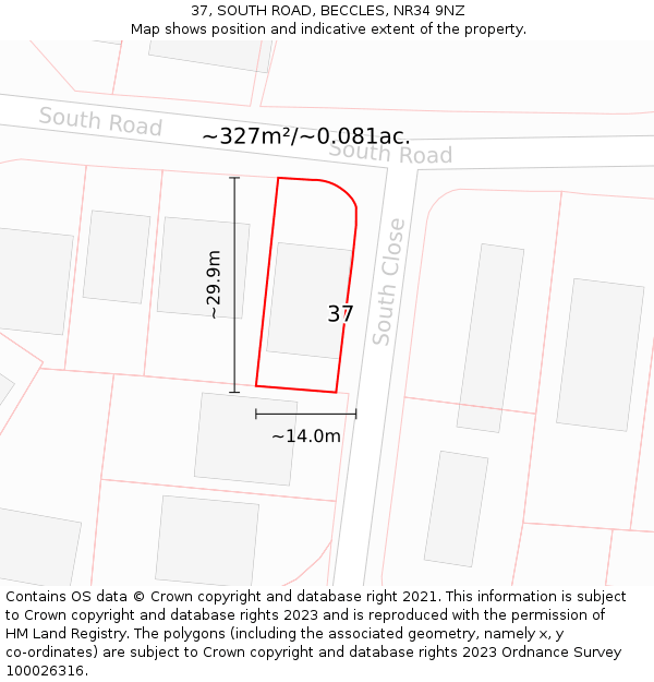 37, SOUTH ROAD, BECCLES, NR34 9NZ: Plot and title map