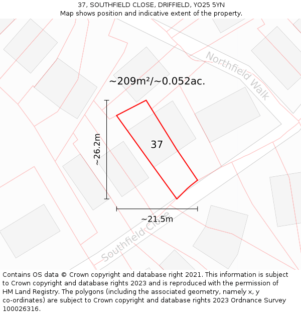 37, SOUTHFIELD CLOSE, DRIFFIELD, YO25 5YN: Plot and title map