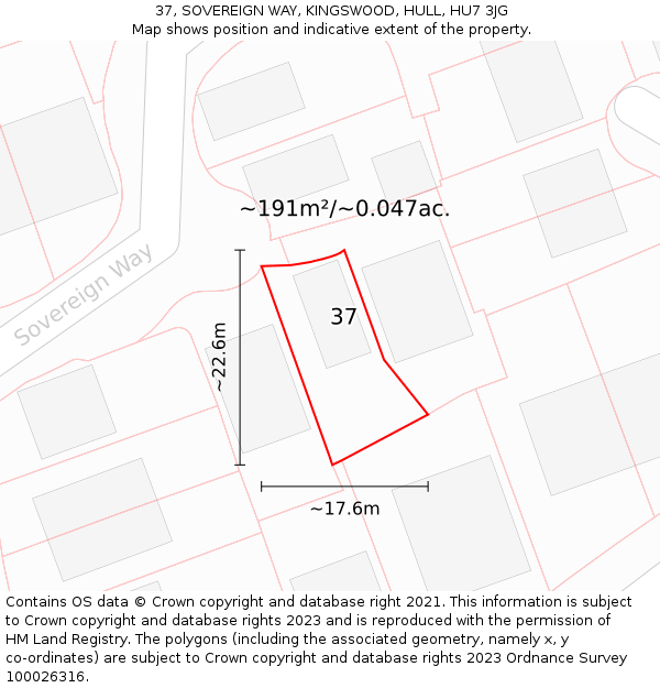 37, SOVEREIGN WAY, KINGSWOOD, HULL, HU7 3JG: Plot and title map