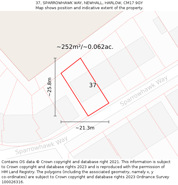 37, SPARROWHAWK WAY, NEWHALL, HARLOW, CM17 9GY: Plot and title map