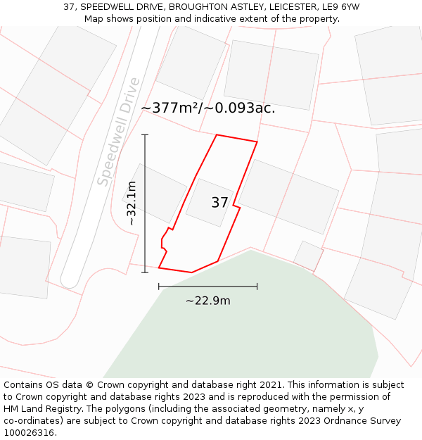 37, SPEEDWELL DRIVE, BROUGHTON ASTLEY, LEICESTER, LE9 6YW: Plot and title map