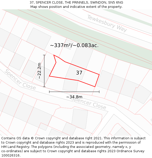 37, SPENCER CLOSE, THE PRINNELS, SWINDON, SN5 6NG: Plot and title map