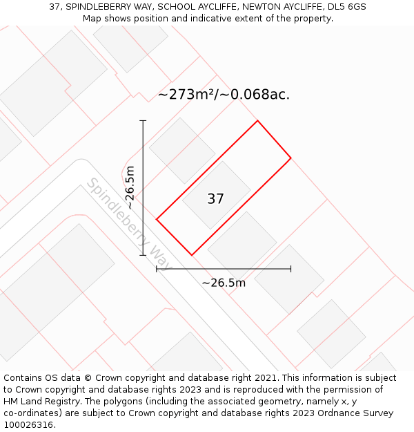 37, SPINDLEBERRY WAY, SCHOOL AYCLIFFE, NEWTON AYCLIFFE, DL5 6GS: Plot and title map