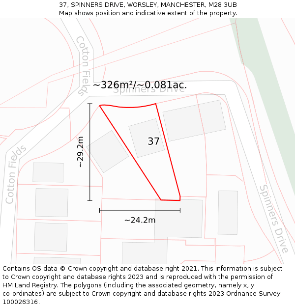 37, SPINNERS DRIVE, WORSLEY, MANCHESTER, M28 3UB: Plot and title map