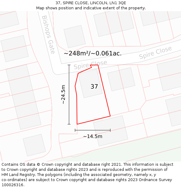 37, SPIRE CLOSE, LINCOLN, LN1 3QE: Plot and title map