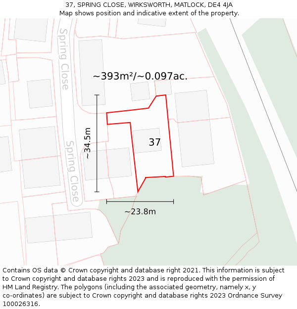 37, SPRING CLOSE, WIRKSWORTH, MATLOCK, DE4 4JA: Plot and title map