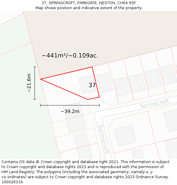 37, SPRINGCROFT, PARKGATE, NESTON, CH64 6SF: Plot and title map