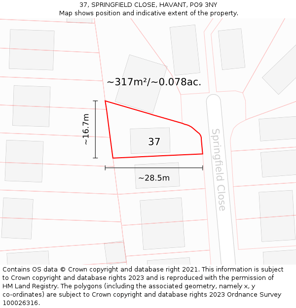 37, SPRINGFIELD CLOSE, HAVANT, PO9 3NY: Plot and title map