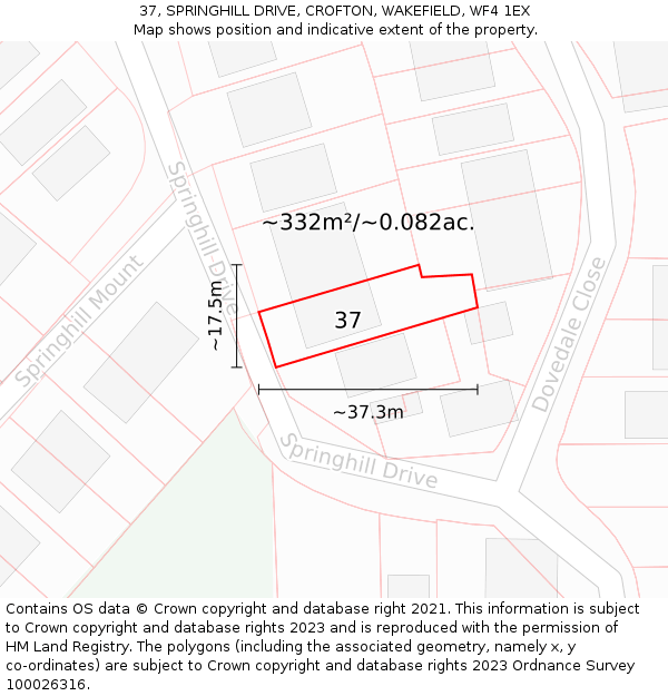 37, SPRINGHILL DRIVE, CROFTON, WAKEFIELD, WF4 1EX: Plot and title map