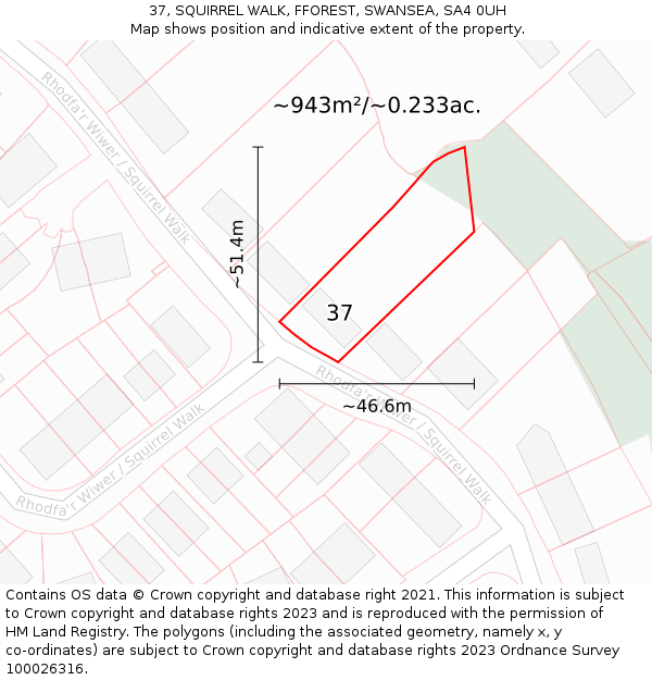 37, SQUIRREL WALK, FFOREST, SWANSEA, SA4 0UH: Plot and title map