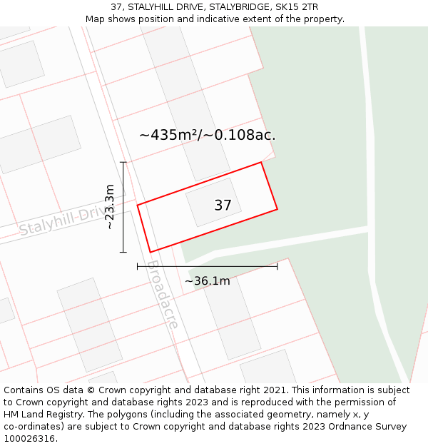 37, STALYHILL DRIVE, STALYBRIDGE, SK15 2TR: Plot and title map