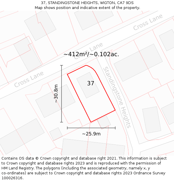 37, STANDINGSTONE HEIGHTS, WIGTON, CA7 9DS: Plot and title map