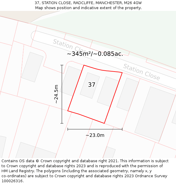 37, STATION CLOSE, RADCLIFFE, MANCHESTER, M26 4GW: Plot and title map