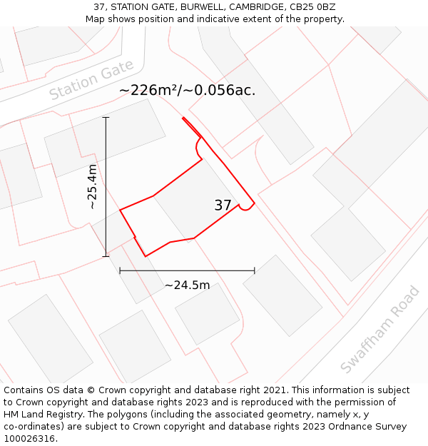 37, STATION GATE, BURWELL, CAMBRIDGE, CB25 0BZ: Plot and title map