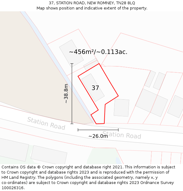 37, STATION ROAD, NEW ROMNEY, TN28 8LQ: Plot and title map