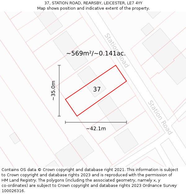 37, STATION ROAD, REARSBY, LEICESTER, LE7 4YY: Plot and title map