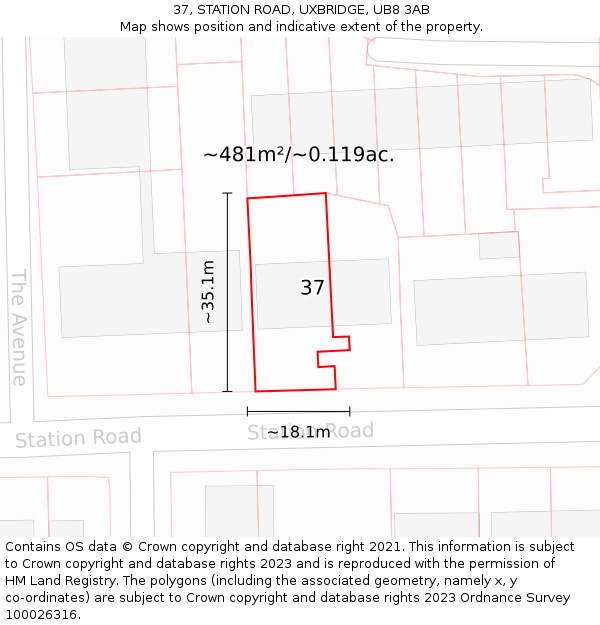 37, STATION ROAD, UXBRIDGE, UB8 3AB: Plot and title map