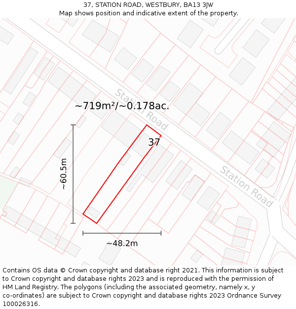 37, STATION ROAD, WESTBURY, BA13 3JW: Plot and title map