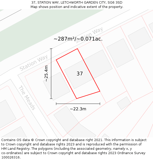 37, STATION WAY, LETCHWORTH GARDEN CITY, SG6 3SD: Plot and title map