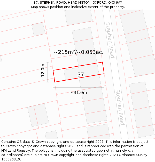 37, STEPHEN ROAD, HEADINGTON, OXFORD, OX3 9AY: Plot and title map