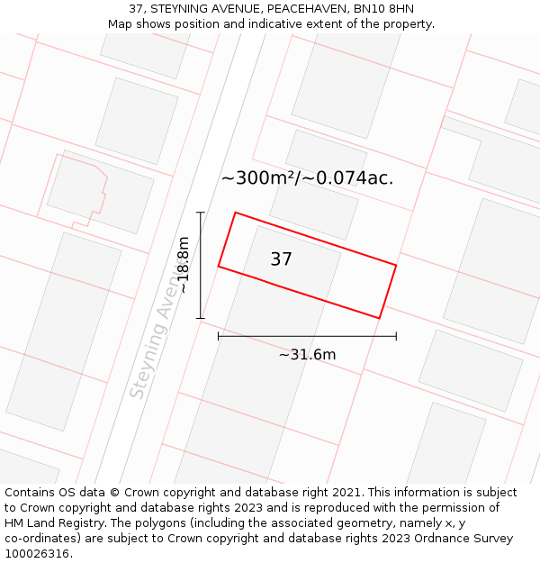 37, STEYNING AVENUE, PEACEHAVEN, BN10 8HN: Plot and title map