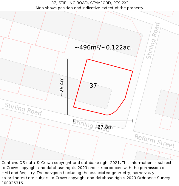 37, STIRLING ROAD, STAMFORD, PE9 2XF: Plot and title map