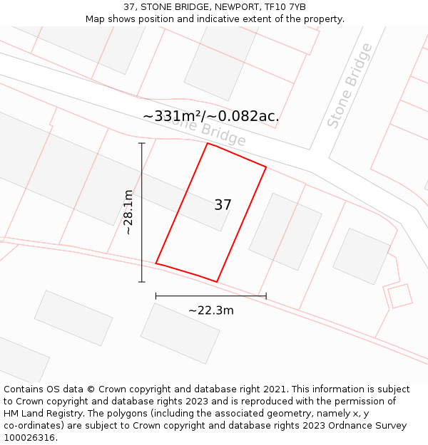 37, STONE BRIDGE, NEWPORT, TF10 7YB: Plot and title map