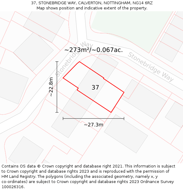 37, STONEBRIDGE WAY, CALVERTON, NOTTINGHAM, NG14 6RZ: Plot and title map