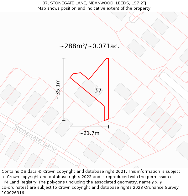 37, STONEGATE LANE, MEANWOOD, LEEDS, LS7 2TJ: Plot and title map