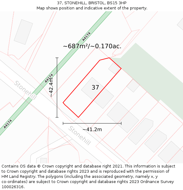 37, STONEHILL, BRISTOL, BS15 3HP: Plot and title map