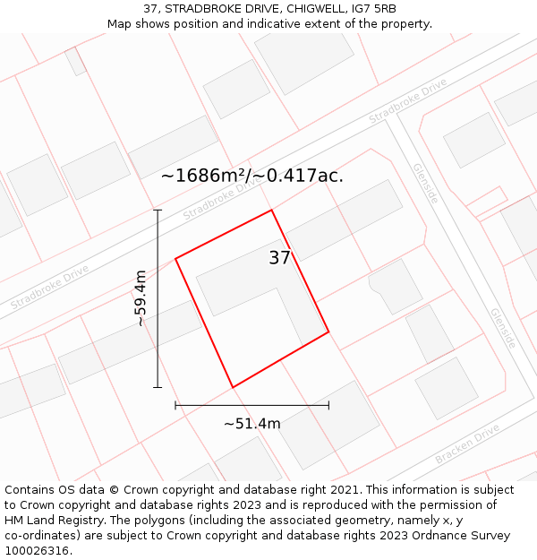 37, STRADBROKE DRIVE, CHIGWELL, IG7 5RB: Plot and title map