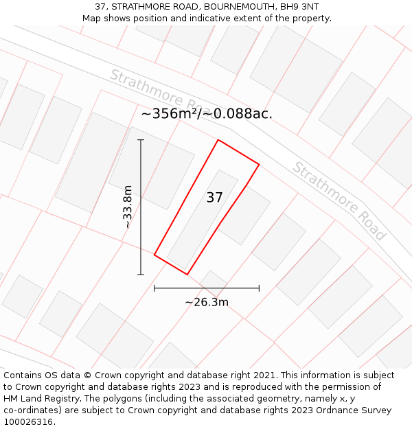 37, STRATHMORE ROAD, BOURNEMOUTH, BH9 3NT: Plot and title map