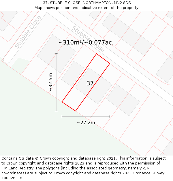 37, STUBBLE CLOSE, NORTHAMPTON, NN2 8DS: Plot and title map