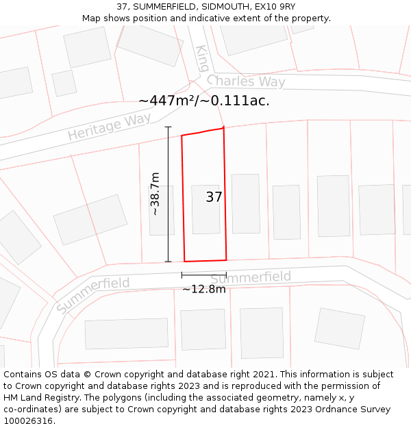 37, SUMMERFIELD, SIDMOUTH, EX10 9RY: Plot and title map