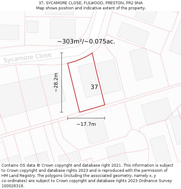 37, SYCAMORE CLOSE, FULWOOD, PRESTON, PR2 9NA: Plot and title map