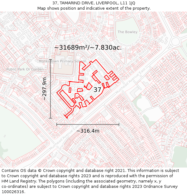 37, TAMARIND DRIVE, LIVERPOOL, L11 1JQ: Plot and title map