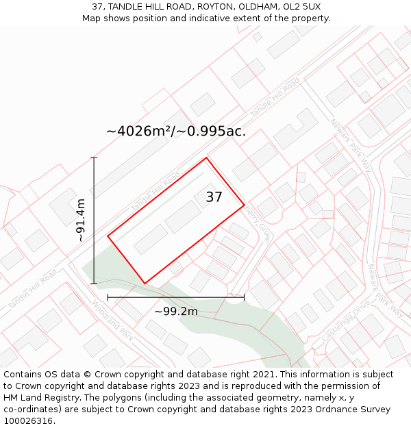 37, TANDLE HILL ROAD, ROYTON, OLDHAM, OL2 5UX: Plot and title map