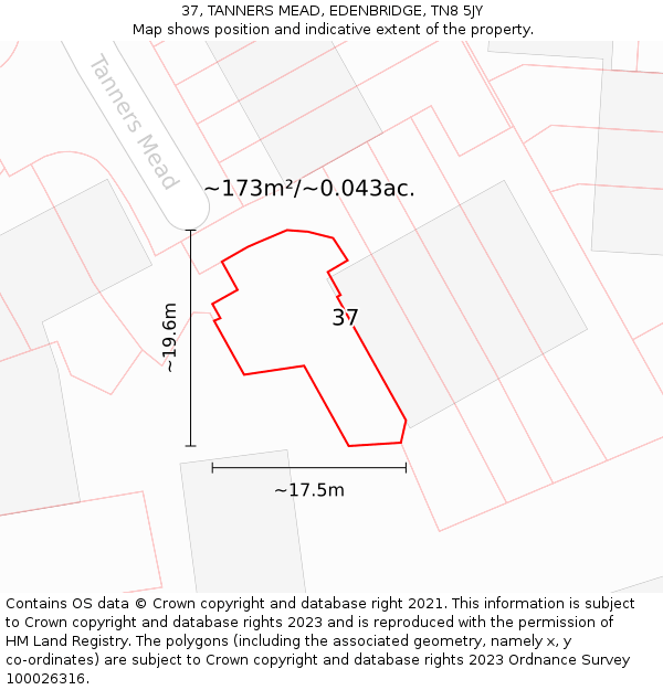 37, TANNERS MEAD, EDENBRIDGE, TN8 5JY: Plot and title map