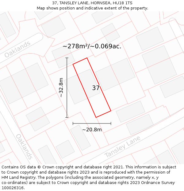 37, TANSLEY LANE, HORNSEA, HU18 1TS: Plot and title map