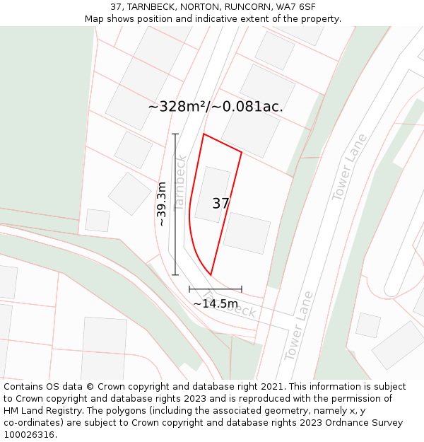 37, TARNBECK, NORTON, RUNCORN, WA7 6SF: Plot and title map