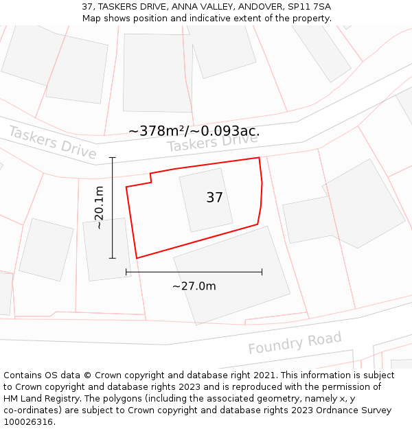 37, TASKERS DRIVE, ANNA VALLEY, ANDOVER, SP11 7SA: Plot and title map