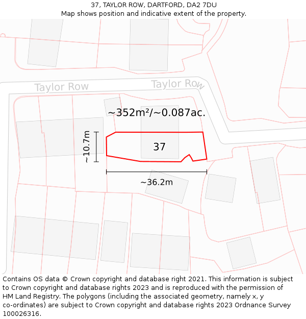 37, TAYLOR ROW, DARTFORD, DA2 7DU: Plot and title map