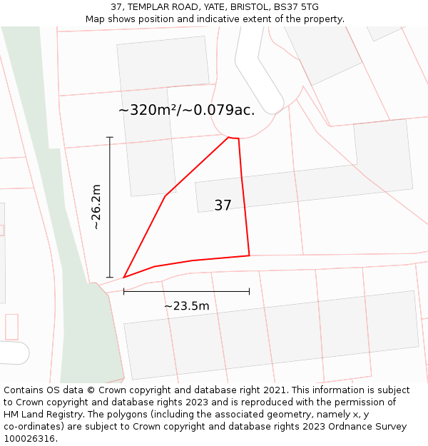 37, TEMPLAR ROAD, YATE, BRISTOL, BS37 5TG: Plot and title map