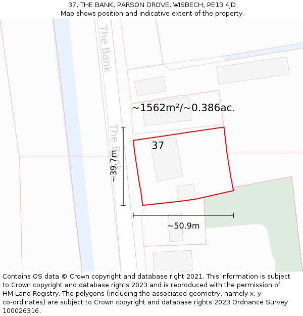 37, THE BANK, PARSON DROVE, WISBECH, PE13 4JD: Plot and title map