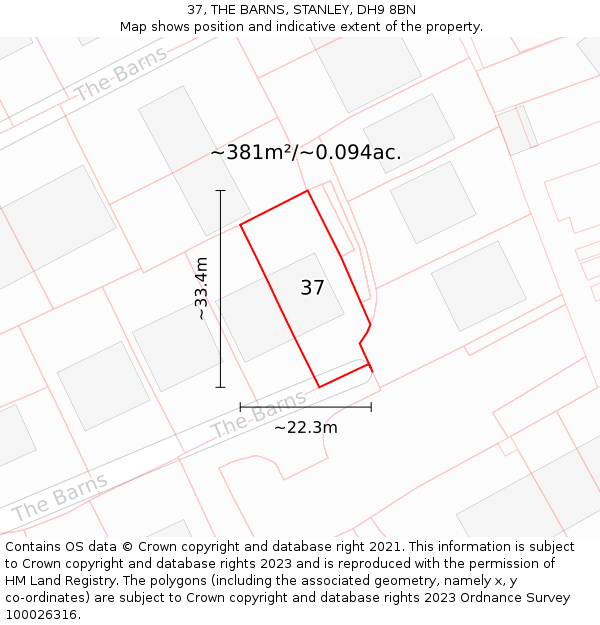 37, THE BARNS, STANLEY, DH9 8BN: Plot and title map
