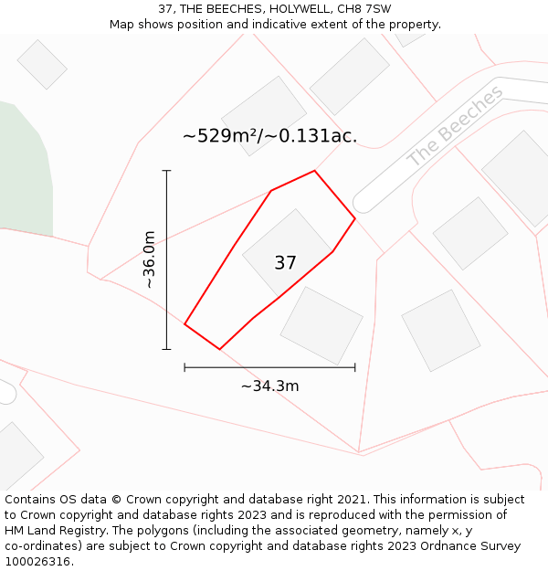 37, THE BEECHES, HOLYWELL, CH8 7SW: Plot and title map