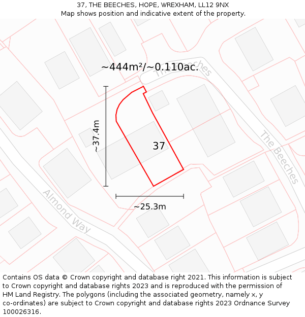 37, THE BEECHES, HOPE, WREXHAM, LL12 9NX: Plot and title map