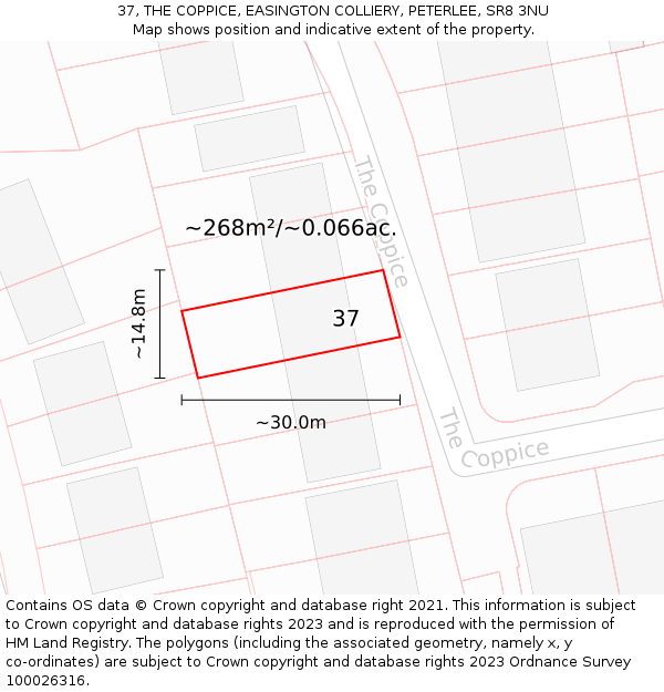 37, THE COPPICE, EASINGTON COLLIERY, PETERLEE, SR8 3NU: Plot and title map