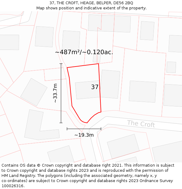 37, THE CROFT, HEAGE, BELPER, DE56 2BQ: Plot and title map